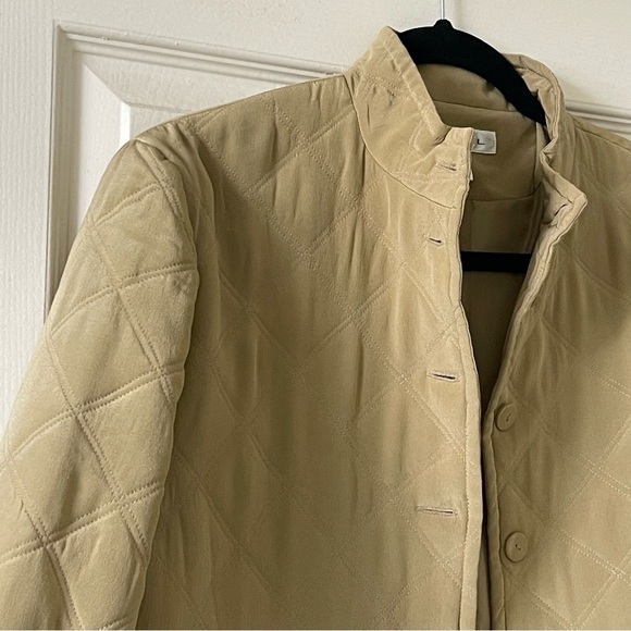 RAFAEL 100% Silk Quilted Jacket Women’s M Crop Button Front Neutral Tan - Picture 6 of 13